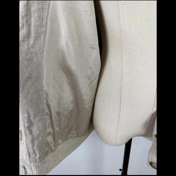 Vintage 80s 90s Beige Linen Campus Cardigan Jacket  Minimalist Earthtone Grandpa - Picture 3 of 9
